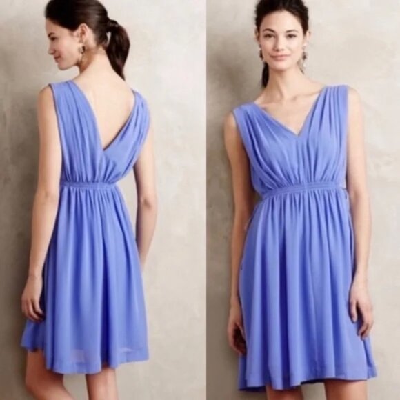 HD Paris Anthropologie Periwinkle Blue Greek Goddess Dress Size 10 - Picture 1 of 8